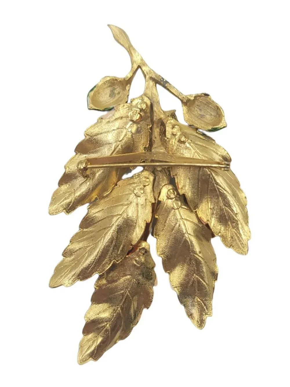 Weiss Brown Green Enamel Maple Leaf Acorn Brooch Signed